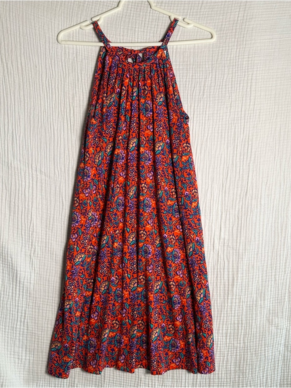 NWT Womens SUN DRESS-XS-Ecletic Vibrant Floral Halter Flowy Midi Artsy Boho